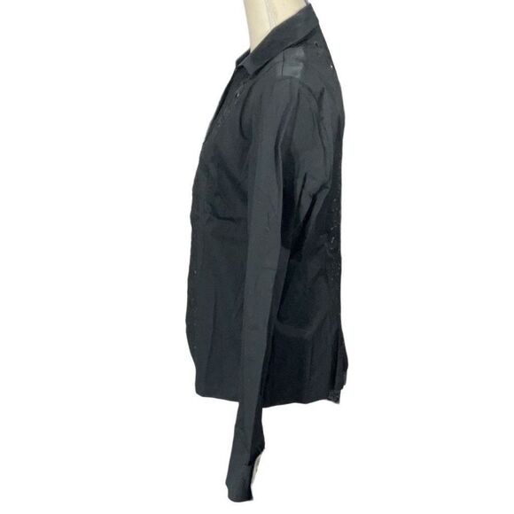 Christine Alexander Embroidered Black Zip Front Long Sleeve Embellished Shirt M - Picture 3 of 11